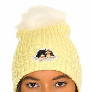 NWOT Fiorucci Icon Angels Faux Fur Bobble Hat in Yellow